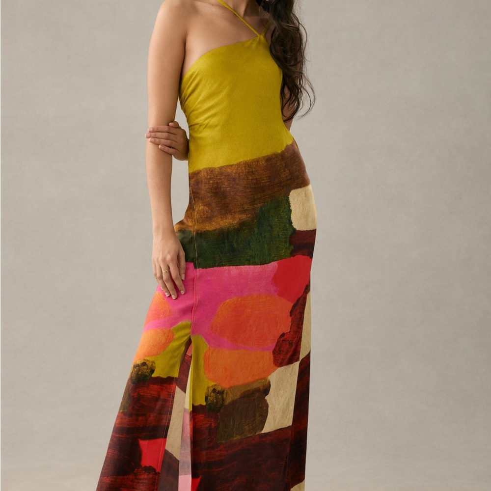 Vibrant Multicolor Halter Maxi Dress